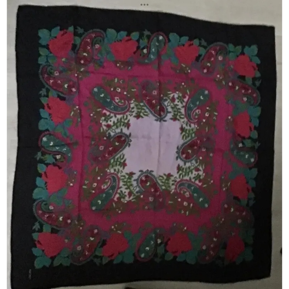 Vintage Albert Nipon Square Scarf Silk Wrap Multicolor Maroon Floral 31"x30"